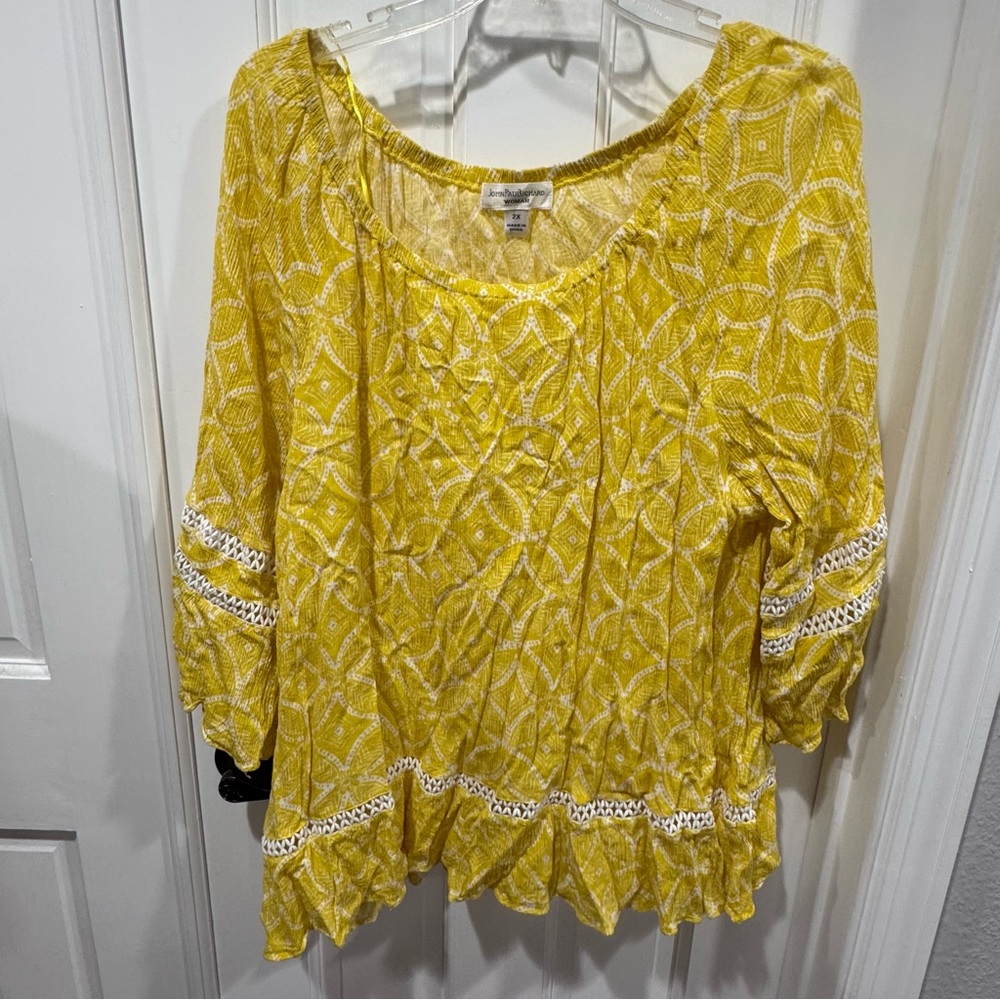 John Paul Richard Yellow Peasant Blouse – Size‎ 2X